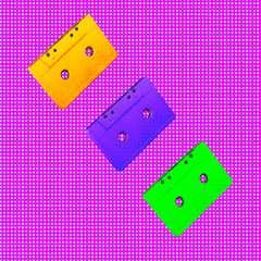 Contemporary art collage. Audio cassette colorfull retro vibes