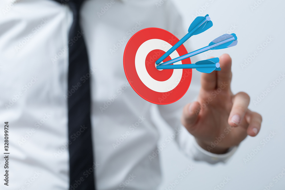 Poster Dart arrow on target dartboard, Business success concept..