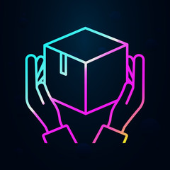 the hand holds the parcel in nolan style icon. Simple thin line, outline vector of cargo logistic icons for ui and ux, website or mobile application