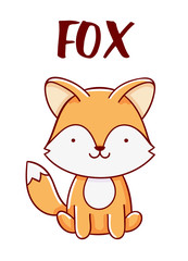Character kawaii fox cartoon cute hand drawn isolated on white background