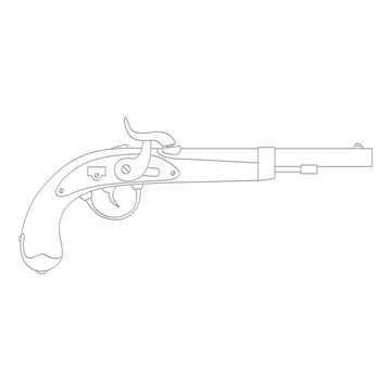 Vector monochrome icon with old pistol gun