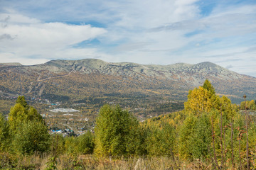 Fototapeta na wymiar Autumn in mountains, Sheregesh ski resort
