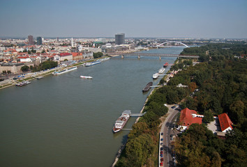 Landscape of Danube river and Bratislava - capital city of Slovakia