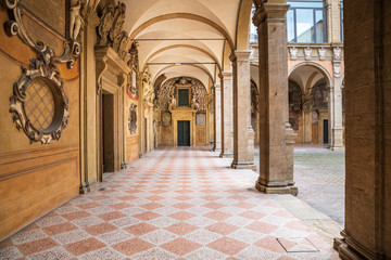 Ancient University of Medicine, Archiginnasio, Library, Bologna, Italy © Pixelshop