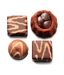 Chocolate candy on white backgrounds.Chocolate dessert isolated on white.Chocolate cake.