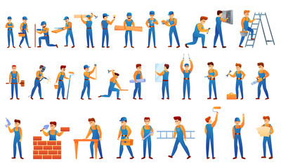Repairman icons set. Cartoon set of repairman vector icons for web design