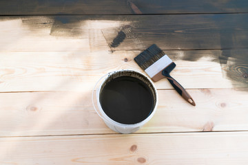 Painting of wooden floor with brown varnish