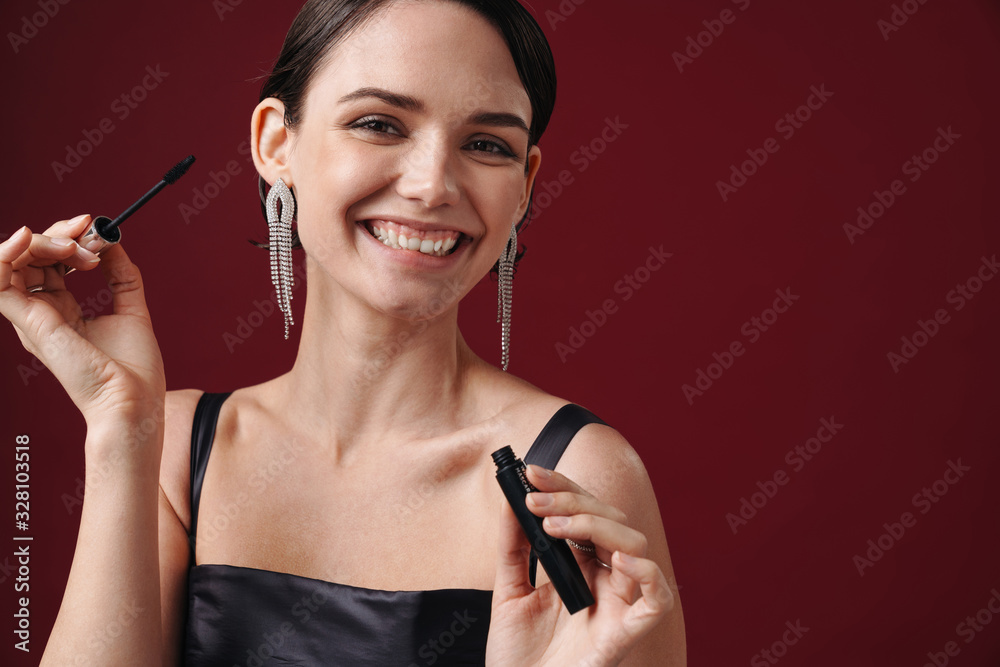 Poster Beautiful young brunette woman wearing cocktail dress