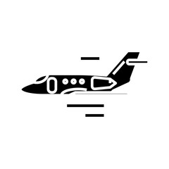Plane flying black icon, concept illustration, vector flat symbol, glyph sign.