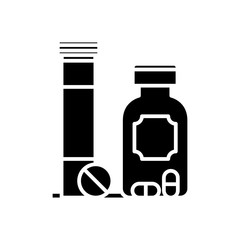 Pills prescription black icon, concept illustration, vector flat symbol, glyph sign.