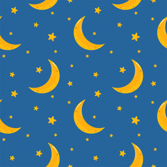 Obraz na płótnie Canvas Cute seamless pattern with starry sky and month. Vector pattern