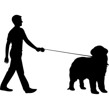 recommend clip art: Man Walking a Newfoundland Dog Silhouette Vector
