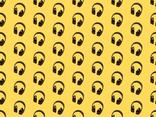 Bright colors of seamless pattern with headphones and  wireless headphones.