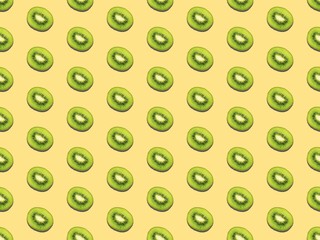 Bright colors of seamless pattern with  green kiwi and  juicy fruit.