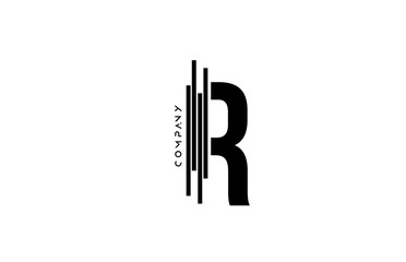 alphabet R black white letter logo design with lines icon for company and business