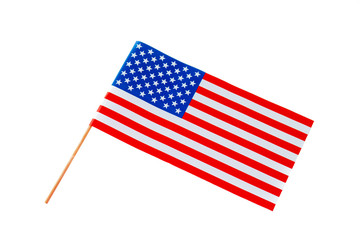 USA flag lies on a white table