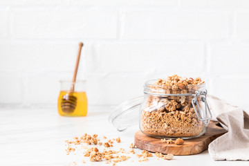Granola, muesli with honey. Breakfast, snack.Concept of healthy