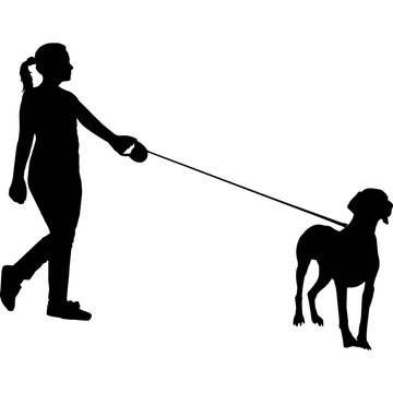 recommend clip art: Woman Walking a Weimaraner Dog Silhouette Vector