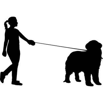 recommend clip art: Woman Walking a Newfoundland Dog Silhouette Vector