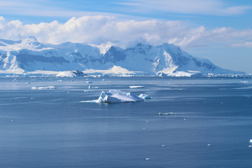 Icebergs and mountains at Paradise Bay on the Danco Coast, Antarctica