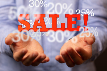 using white and red sales flying icons 3D rendering