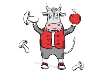 Year of the bull 2021. New year illustration. Hand drawn vector.