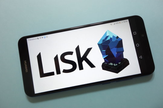 KONSKIE, POLAND - November 17, 2018: Lisk (LSK) cryptocurrency logo displayed on smartphone