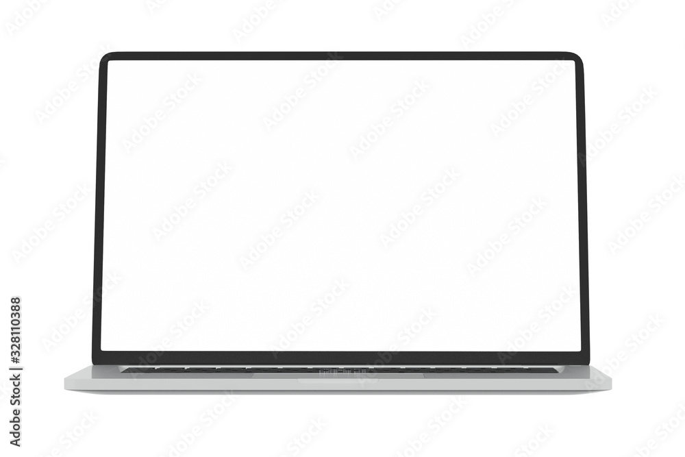 Aufkleber modern computer laptop open white screen isolated with clipping mask on white background for present
