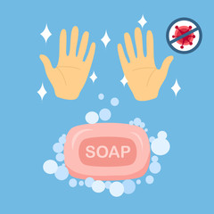 Washing hand with soap and water concept vector illustration. Virus protection healthcare in flat design.
