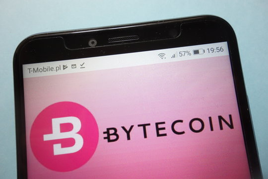 KONSKIE, POLAND - November 17, 2018: Bytecoin (BCN) cryptocurrency logo displayed on smartphone