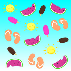 summer essentials colorful background, vector illustration