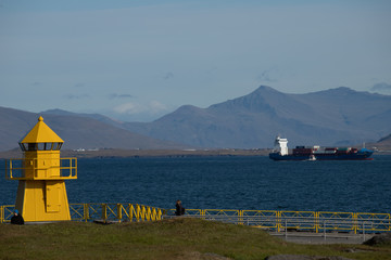 Reykjavik Yellow Lighthouse on Iceland Coastline