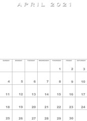 April 2021 calendar template