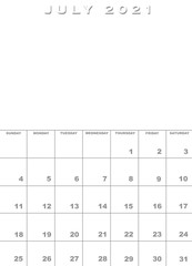 July 2021 calendar template