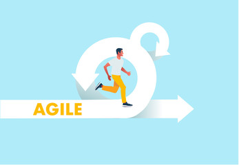 Agile development methodology icon vector illustration. Agile Life Cycle Icon Vector. People running to success. Flexible developing process logo. T-shirt print design.