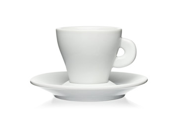 White cup and saucer isolated on a white background.