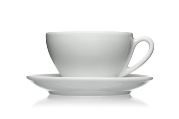 White porcelain cup and saucer for cappuccino isolated on a white background