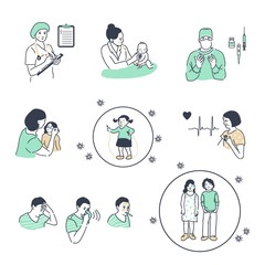 Coronavirus CoV infographics illustration set, human are showing coronavirus symptoms and risk factors. health and medical vector illustration. CoVID-19 Virus outbreak spread.