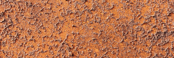Wet sand on red paving stone after the rain. Panoramic background