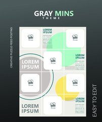 modern social media post feed, instagram feed, blue,yellow minimalist, modern.	