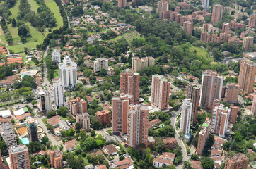 Panoramic of Medellin from the air, populated sector