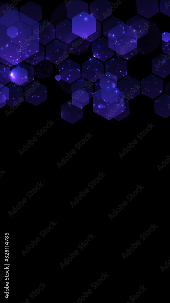 Fototapete Modern dark background with hexagons for mobile app. Modern dark abstract vector texture. Hexagon pattern. Gradient web ui design. Mobile app interface. Vector illustration layout template design.