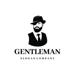 Gentleman logo design. Awesome our combination man with hat & beard logo. A gentleman logotype.