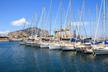 boats moored in the city marina