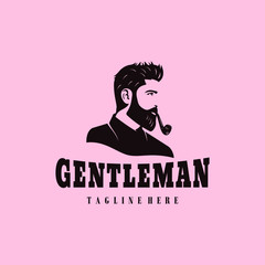 Gentleman logo design. Awesome our combination man beard with smoke pipe logo. A gentleman logotype.