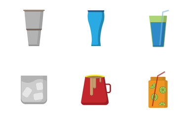 Cup of drink flat icon set on white isolated background