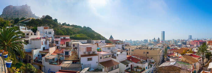 Breathtaking aerial panoramic view from Mount Benacantil of old part city of Alicante. Costa Blanca. Alicante, province of Valencia, Spain.