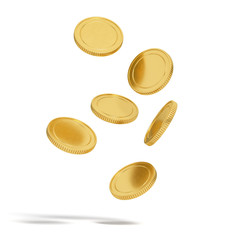 gold coins are falling isolated on white background. 3d rendering