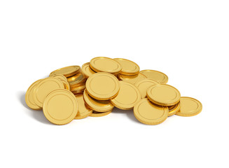 pile of gold coins isolated on white background. 3d rendering
