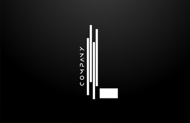 L black white letter alphabet logo design with lines icon for business and company